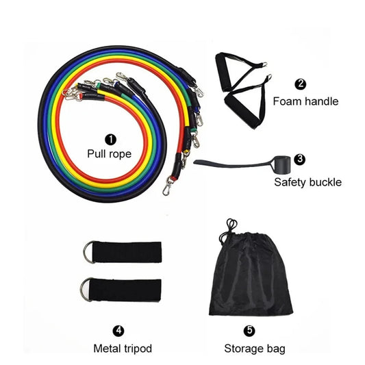 11 Piece Resistance Bands Set Natural Latex Workout Exercise Tubes Kit