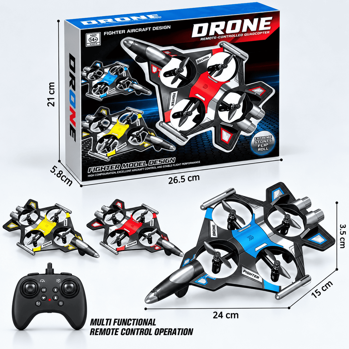 Remote Control Fighter Drone for Kids RC Quadcopter Aircraft with Stunt Flip & Remote