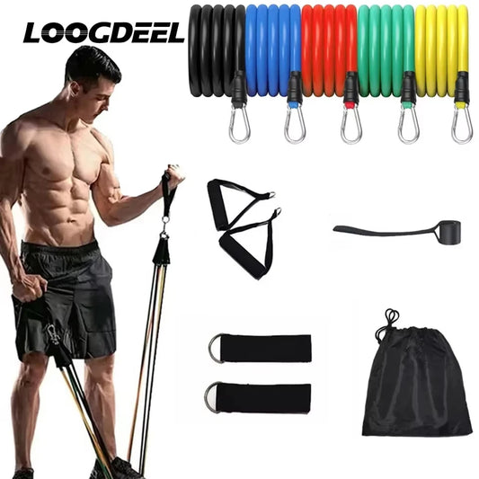 11 Piece Resistance Bands Set Natural Latex Workout Exercise Tubes Kit