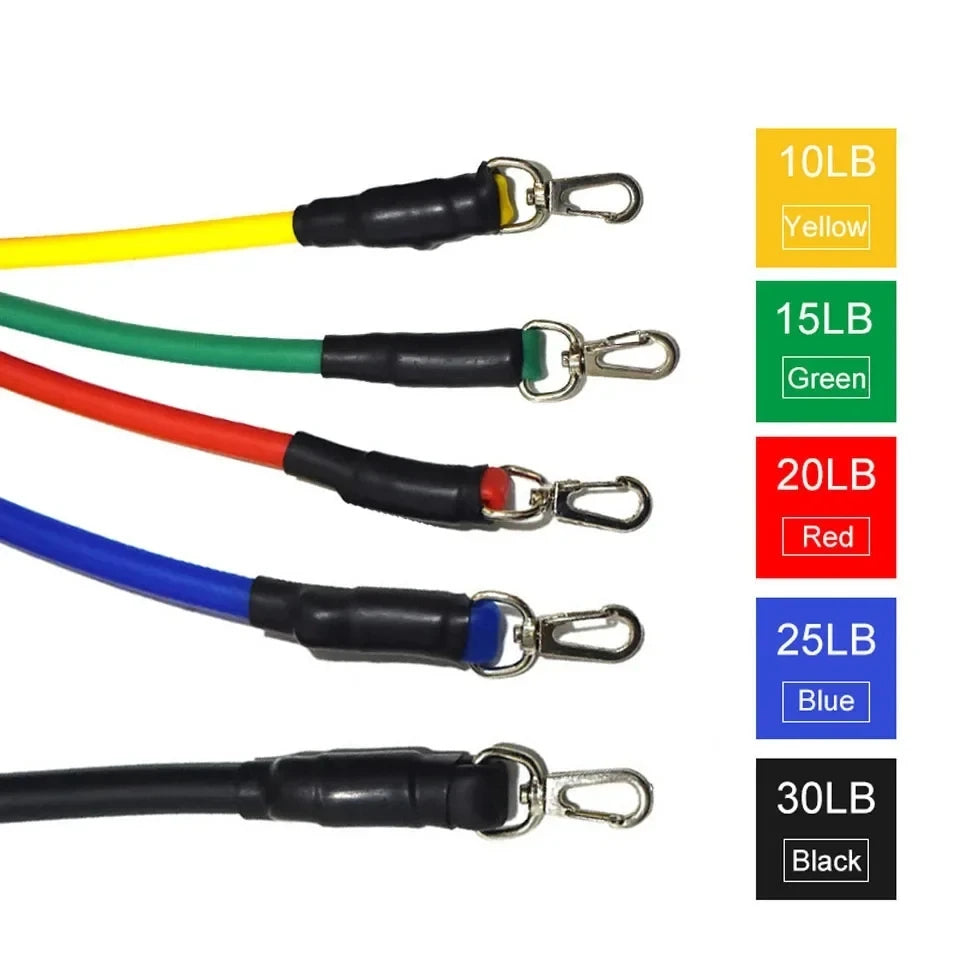 11 Piece Resistance Bands Set Natural Latex Workout Exercise Tubes Kit