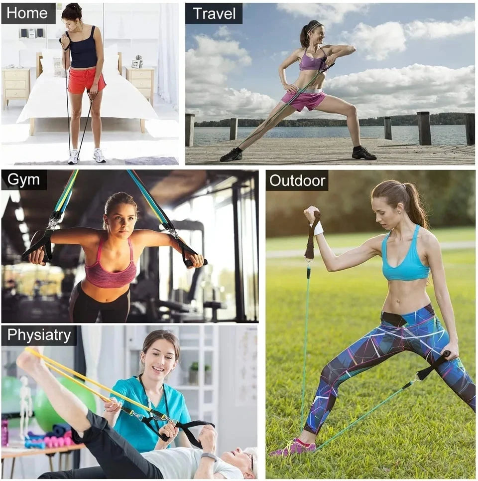 11 Piece Resistance Bands Set Natural Latex Workout Exercise Tubes Kit