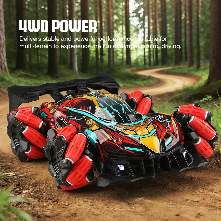 4WD RC Stunt Car with Spray, Mecanum Wheels, LED Lights & Sound – 2.4GHz Remote Control Drift Car for Kids