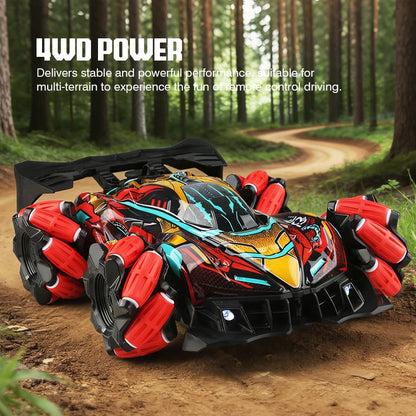 4WD RC Stunt Car with Spray, Mecanum Wheels, LED Lights & Sound – 2.4GHz Remote Control Drift Car for Kids
