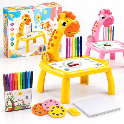 Giraffe Projection Drawing Table for Kids Painting Projector Toy with 12 Color Pens