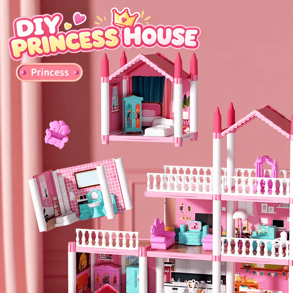DIY Doll House Villa Playset with Furniture & Accessories for Girls