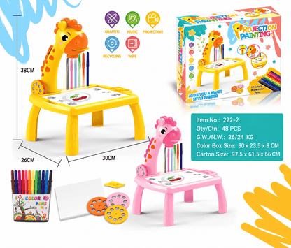 Giraffe Projection Drawing Table for Kids Painting Projector Toy with 12 Color Pens