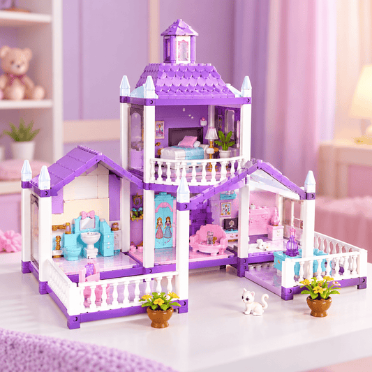 3-Room Princess Doll House Villa Playset with Furniture & Accessories for Girls
