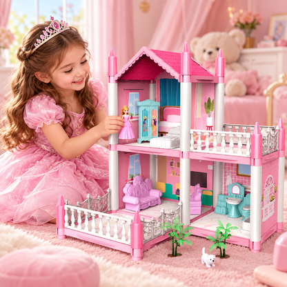 DIY Doll House Villa Playset with Furniture & Accessories for Girls