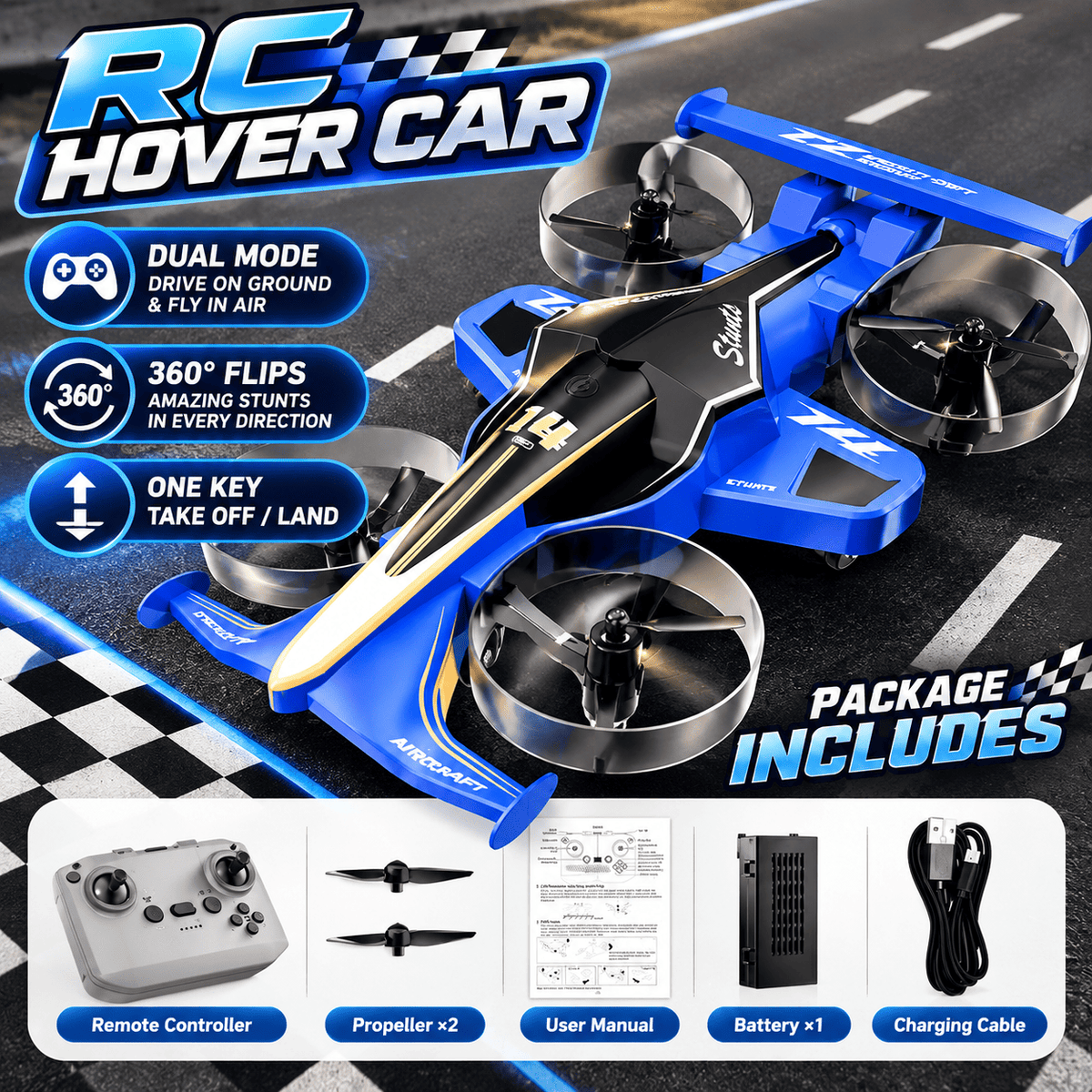RC Flying Car Aircraft for Kids Remote Control Drift Flyer with 360° Stunts