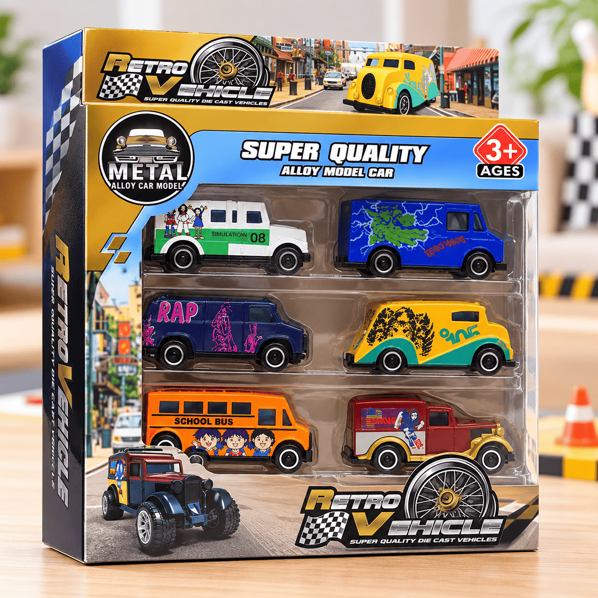 6 Pcs Alloy Die Cast Vehicle Set for Kids – Mini Cars, Bus & Van Toy Pack