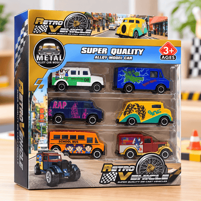 6 Pcs Alloy Die Cast Vehicle Set for Kids – Mini Cars, Bus & Van Toy Pack