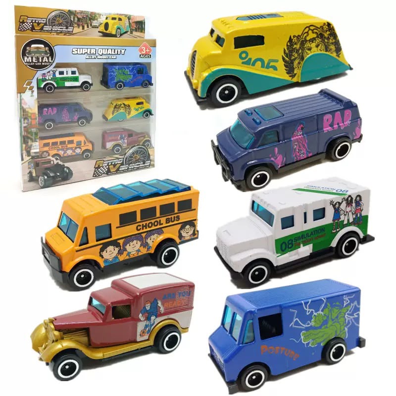6 Pcs Alloy Die Cast Vehicle Set for Kids – Mini Cars, Bus & Van Toy Pack