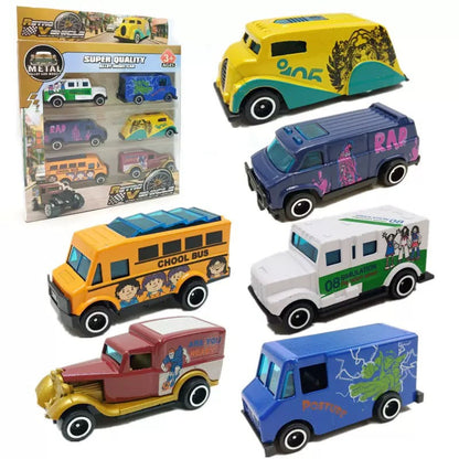 6 Pcs Alloy Die Cast Vehicle Set for Kids – Mini Cars, Bus & Van Toy Pack