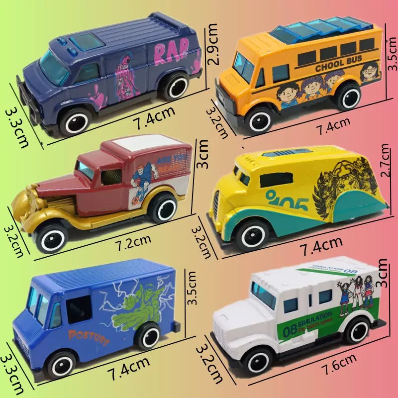6 Pcs Alloy Die Cast Vehicle Set for Kids – Mini Cars, Bus & Van Toy Pack