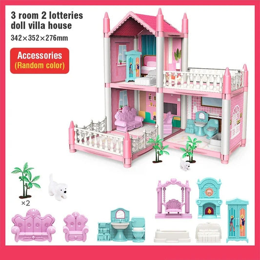 DIY Doll House Villa Playset with Furniture & Accessories for Girls