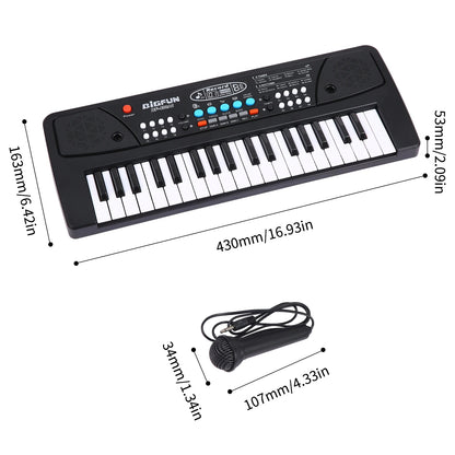 BIGFUN 37 Keys Electronic Keyboard Piano with Microphone & USB – Kids Musical Keyboard Black