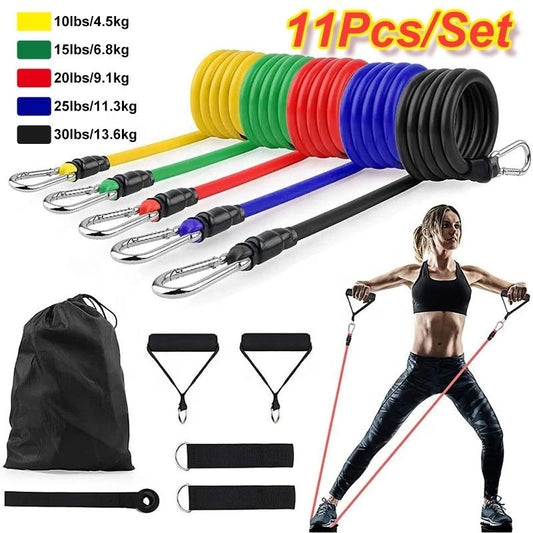 11 Piece Resistance Bands Set Natural Latex Workout Exercise Tubes Kit