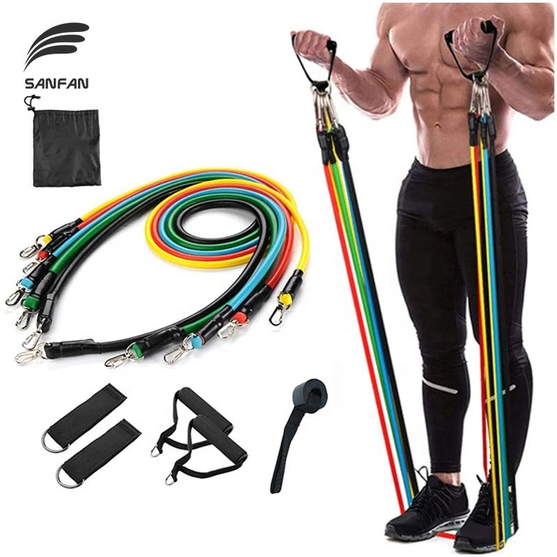 11 Piece Resistance Bands Set Natural Latex Workout Exercise Tubes Kit